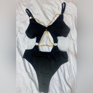 SHEIN Stylish Black One Piece with Gold Accents Medium never worn